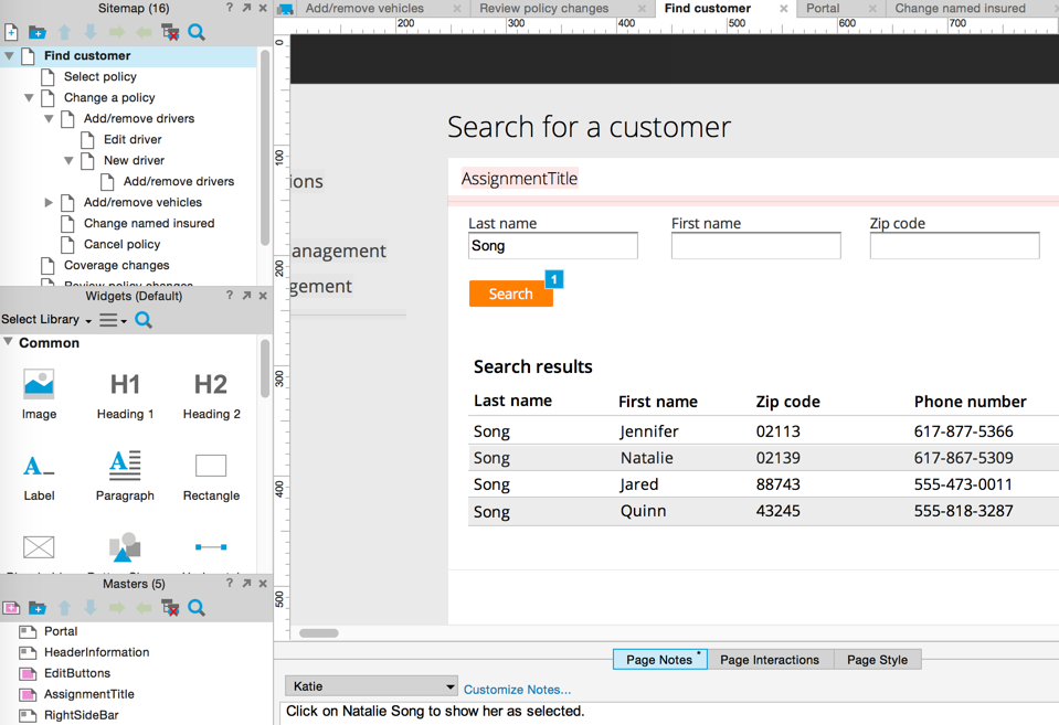 screenshot from axure prototype